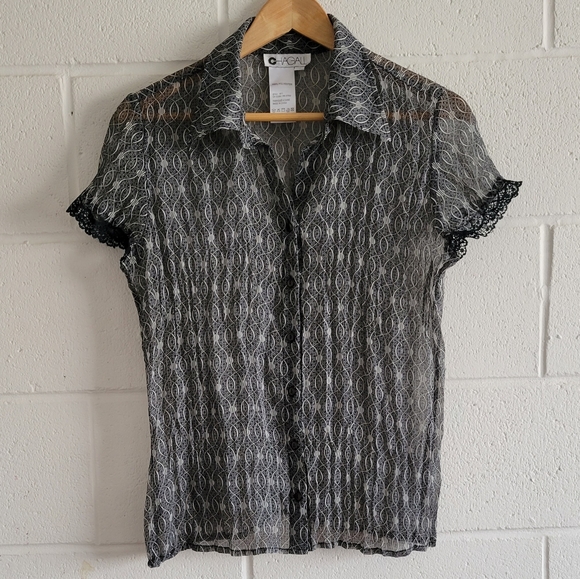 Chagall Sheer Short Sleeve Button Up 90s Style - Picture 5 of 6